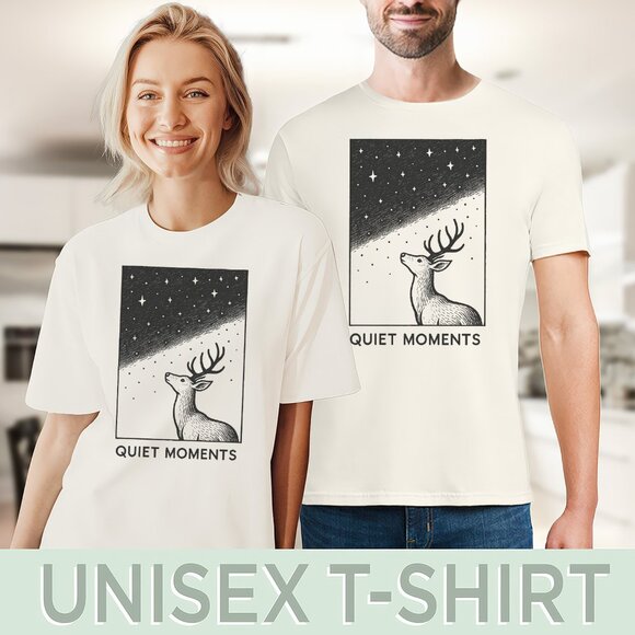 Stargazing Deer Tee Quiet Moments Graphic Shirt Nature Lover Gift - Picture 5 of 6